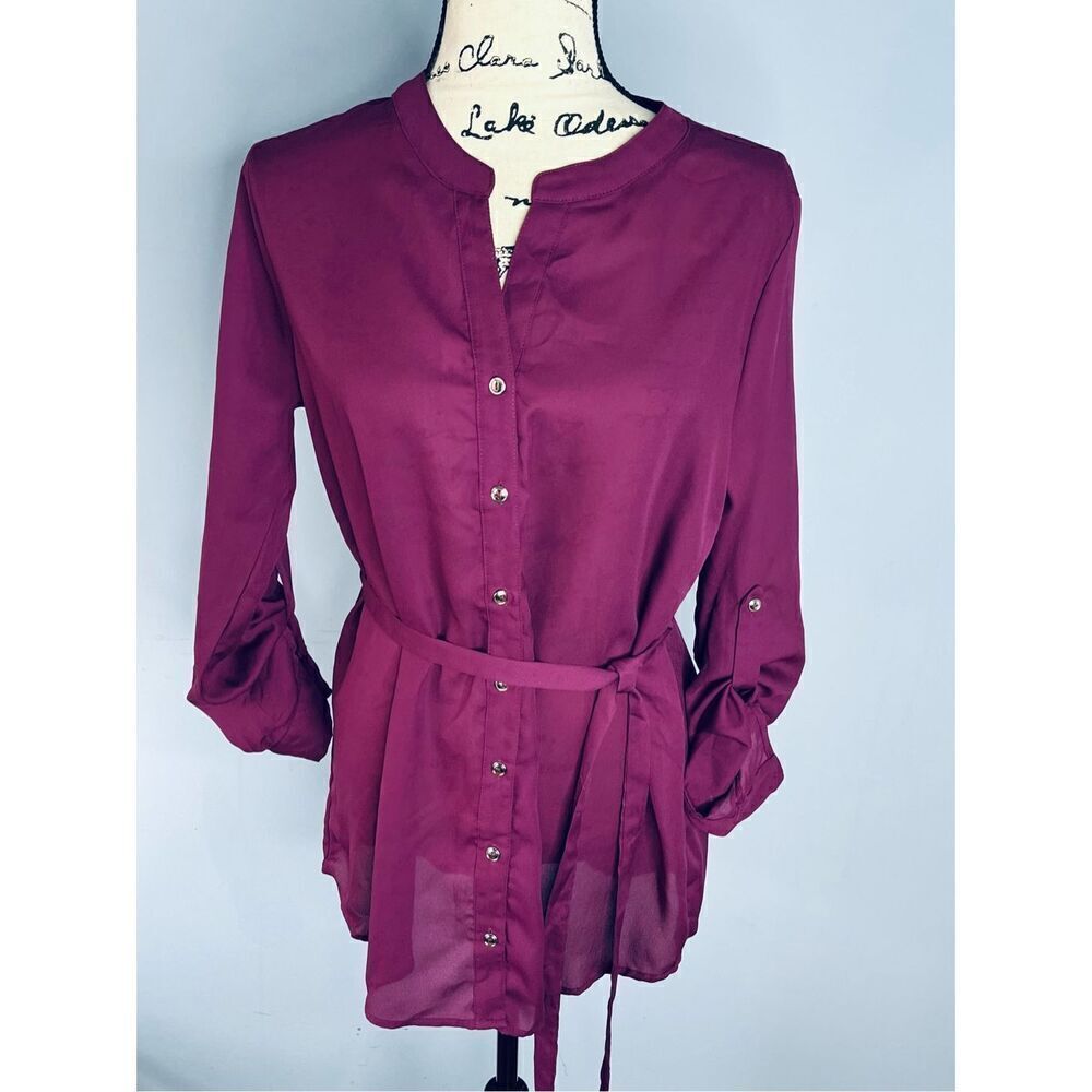 Papermoon Women's Size Medium Purple Button Down Tunic Dress Knee Length NWT